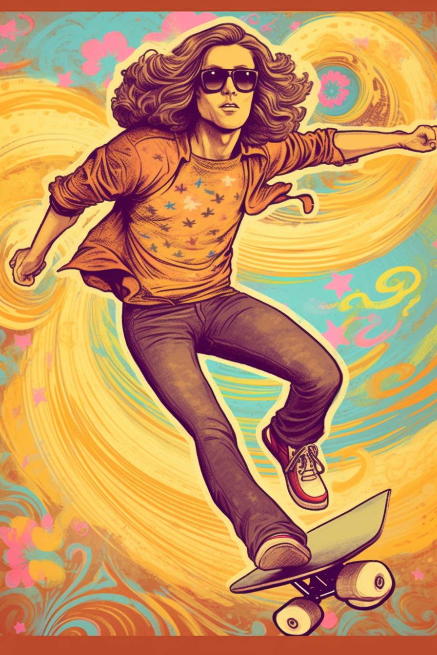 A Surfer's Retro Californian Odyssey - Art Illustration