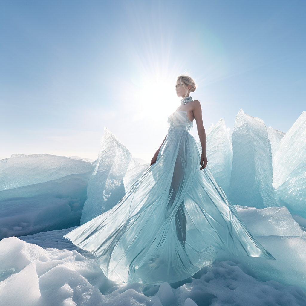 A Supermodel's Journey Across Frozen Turquoise Terrains