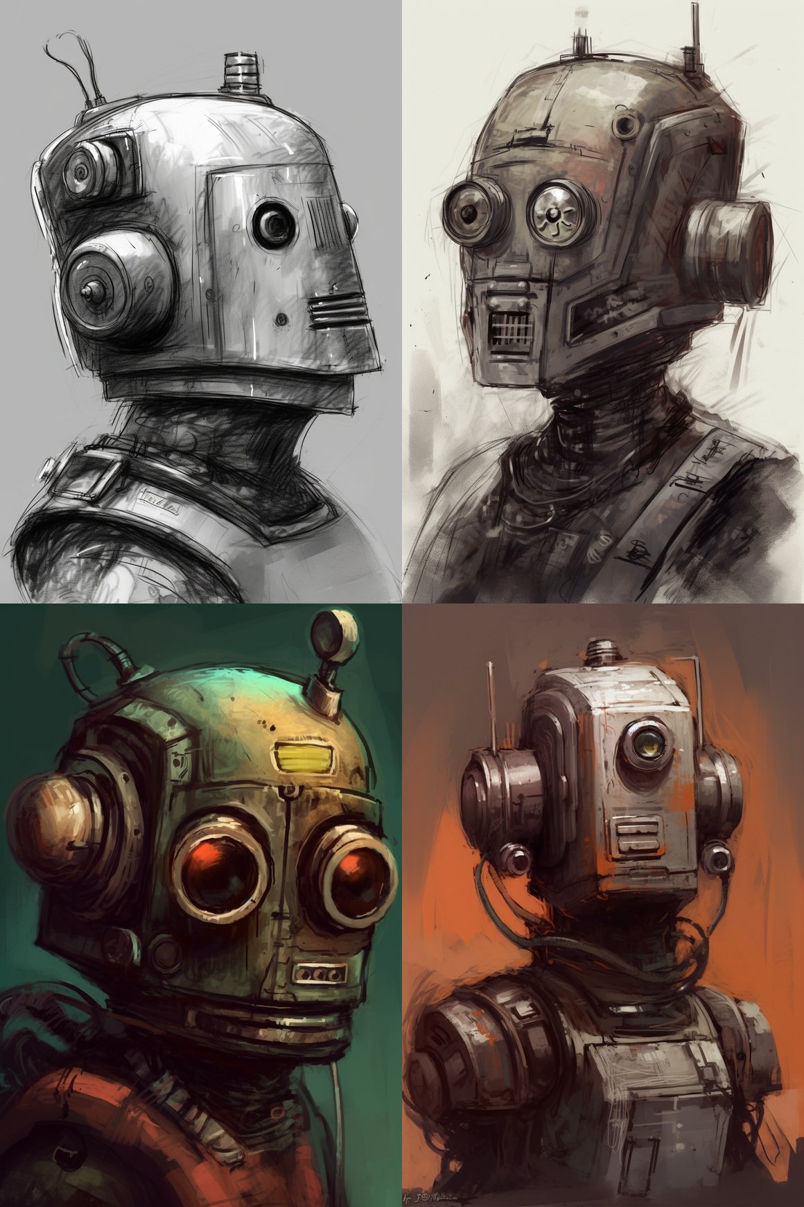 Retro TV-Head Robot Progress Sketch