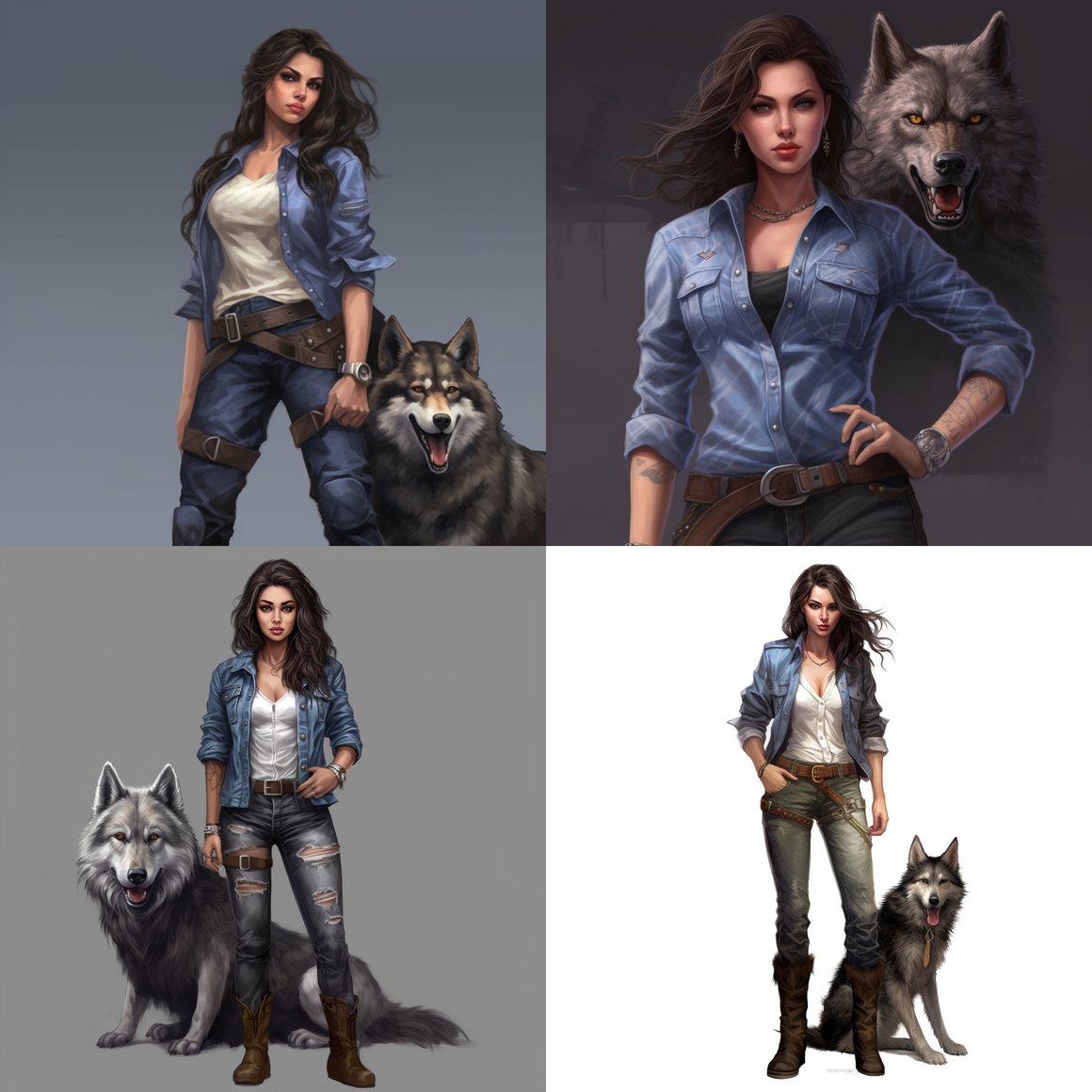 Detailed Character Art of a Brunette Adventurer and her Wolf Companion