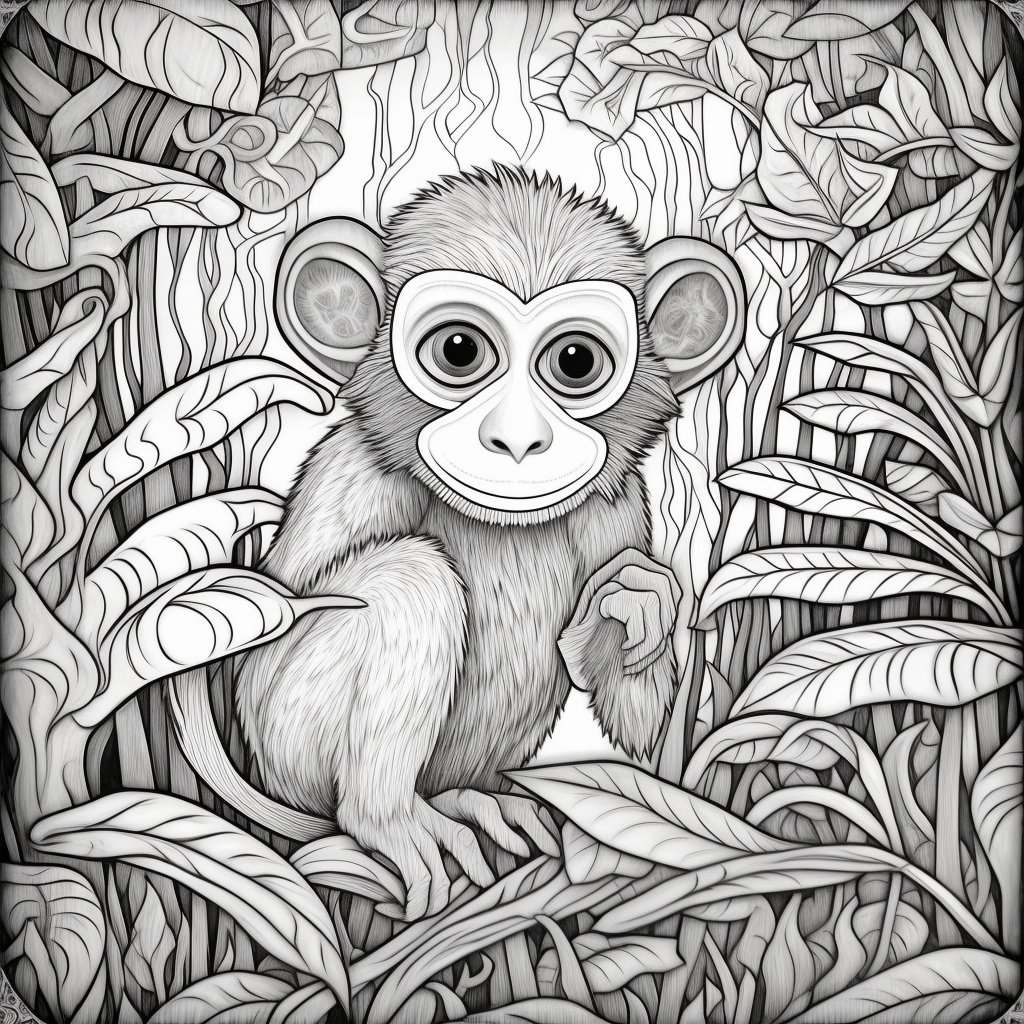 Jungle Monkey Cartoon Colouring Page for Kids