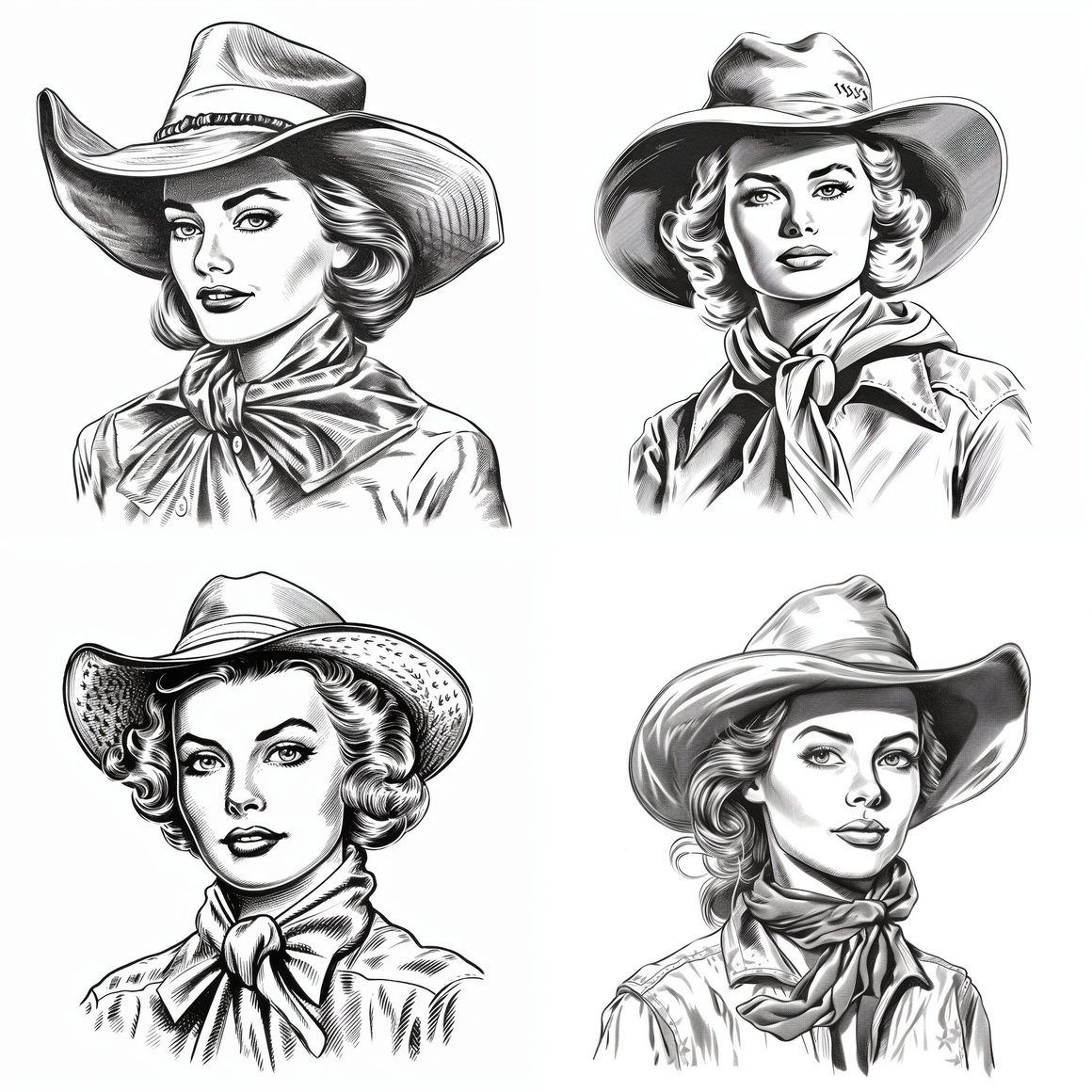 Retro Cowgirl Vector Clip Art v 5.1