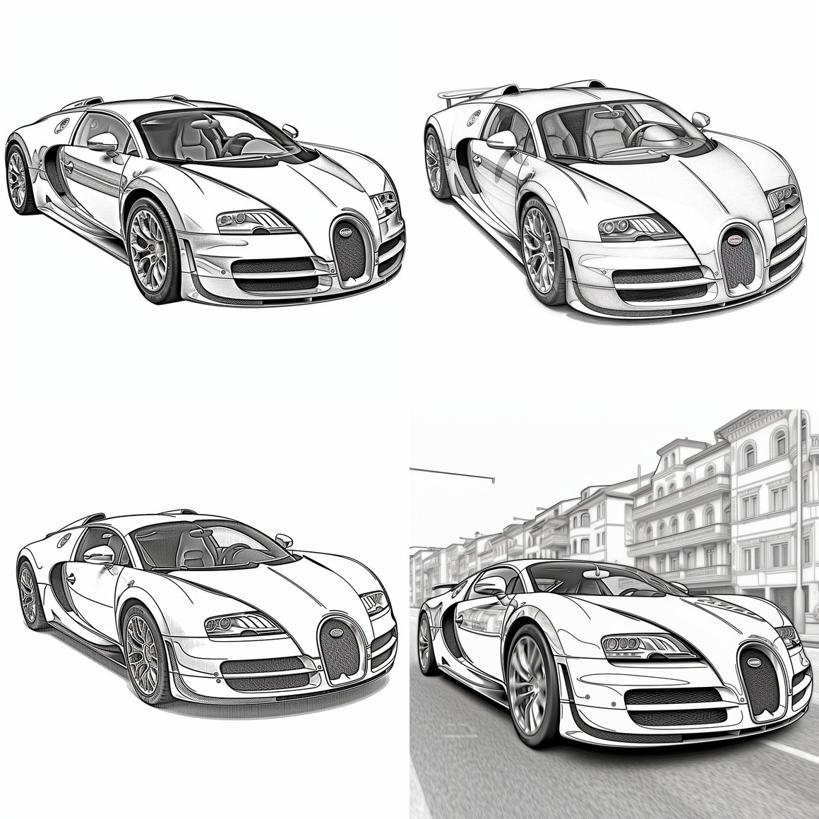 Detailed Bugatti Veyron Super Sport Coloring Book Design Prompt