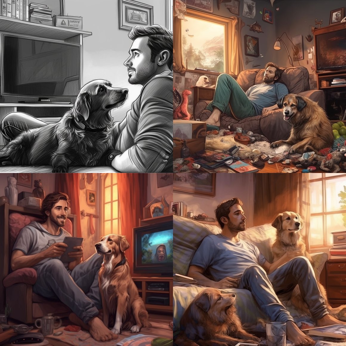 A Tranquil Scene of Man, Dog, and TV in 4K HD