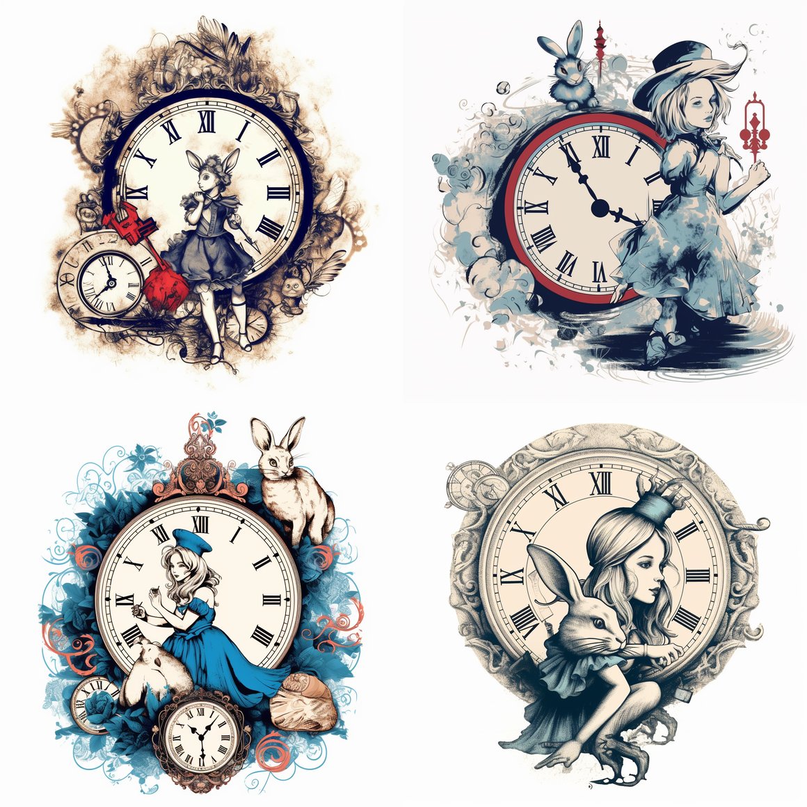 A Vector Illustration of Alice and the Hurried White Rabbit