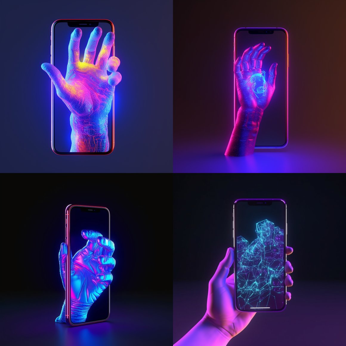 Neon Handheld Reality: A Mid-Journey 3D Render