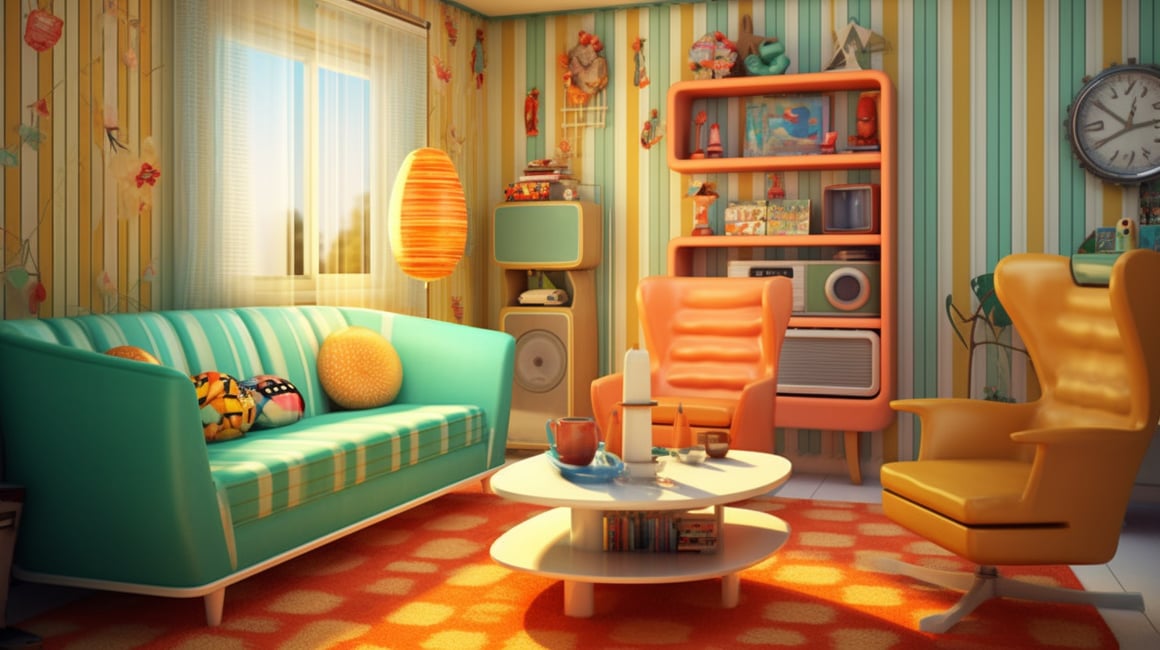 Retro Kitsch 3D Interior Design Mid-Journey Visualization