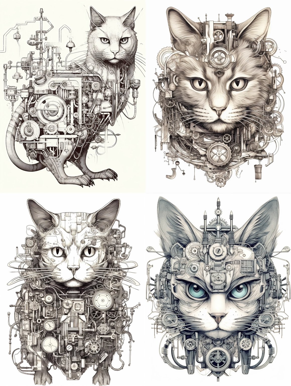 Biomechanical Cat Diagram Coloring Page