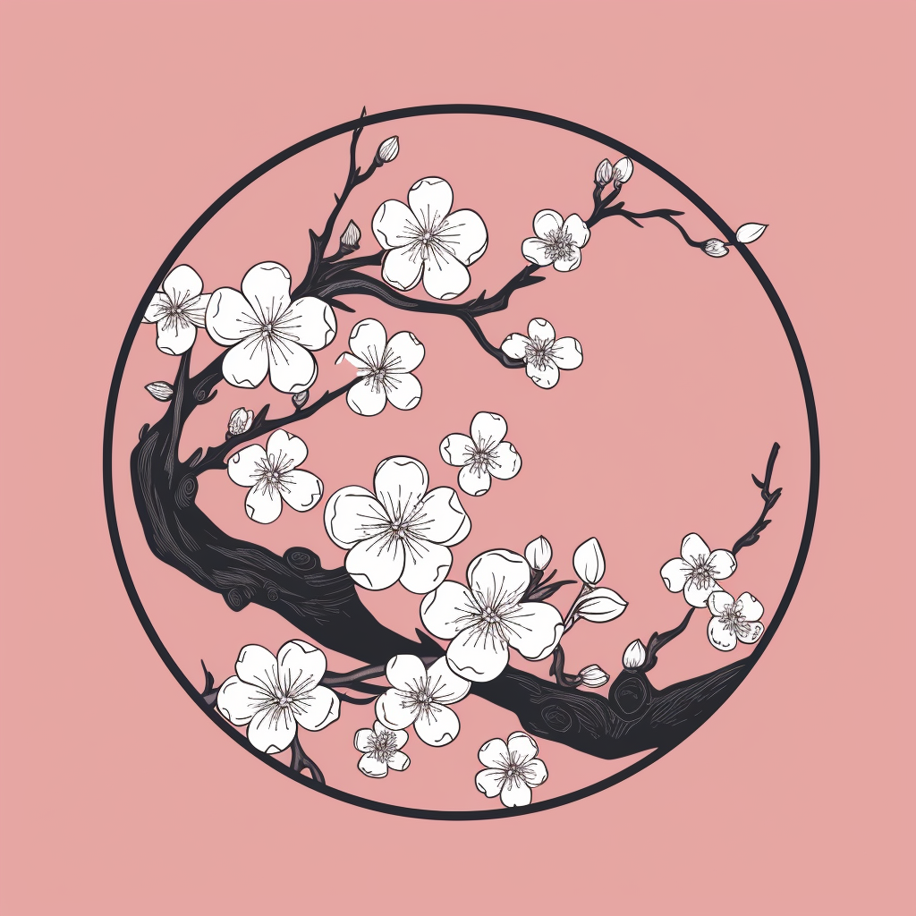 Mid-way Tranquil Cherry Blossoms - Minimalist Colouring Sheet