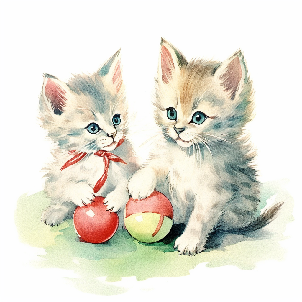 Retro Rebel Kittens: A Mid-Century Watercolor Frolic