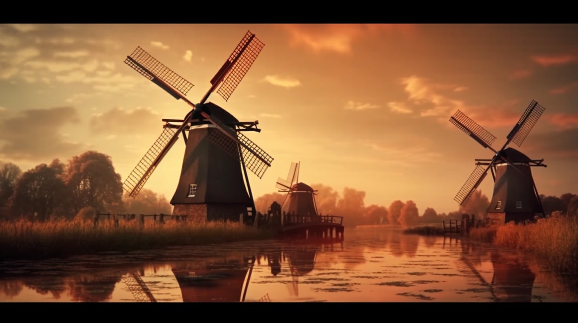 Vintage Windmill Cinematic Journey: PowerPoint Background