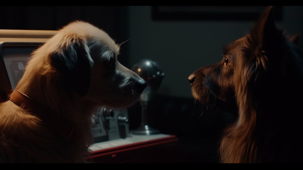 Cinematic Canine Confrontation: Mid-Journey Snapshot