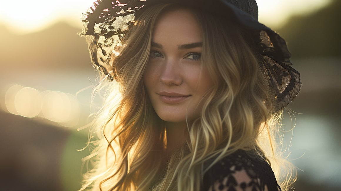 Cinematic Portrait: Blonde Beauty in Beach Hat