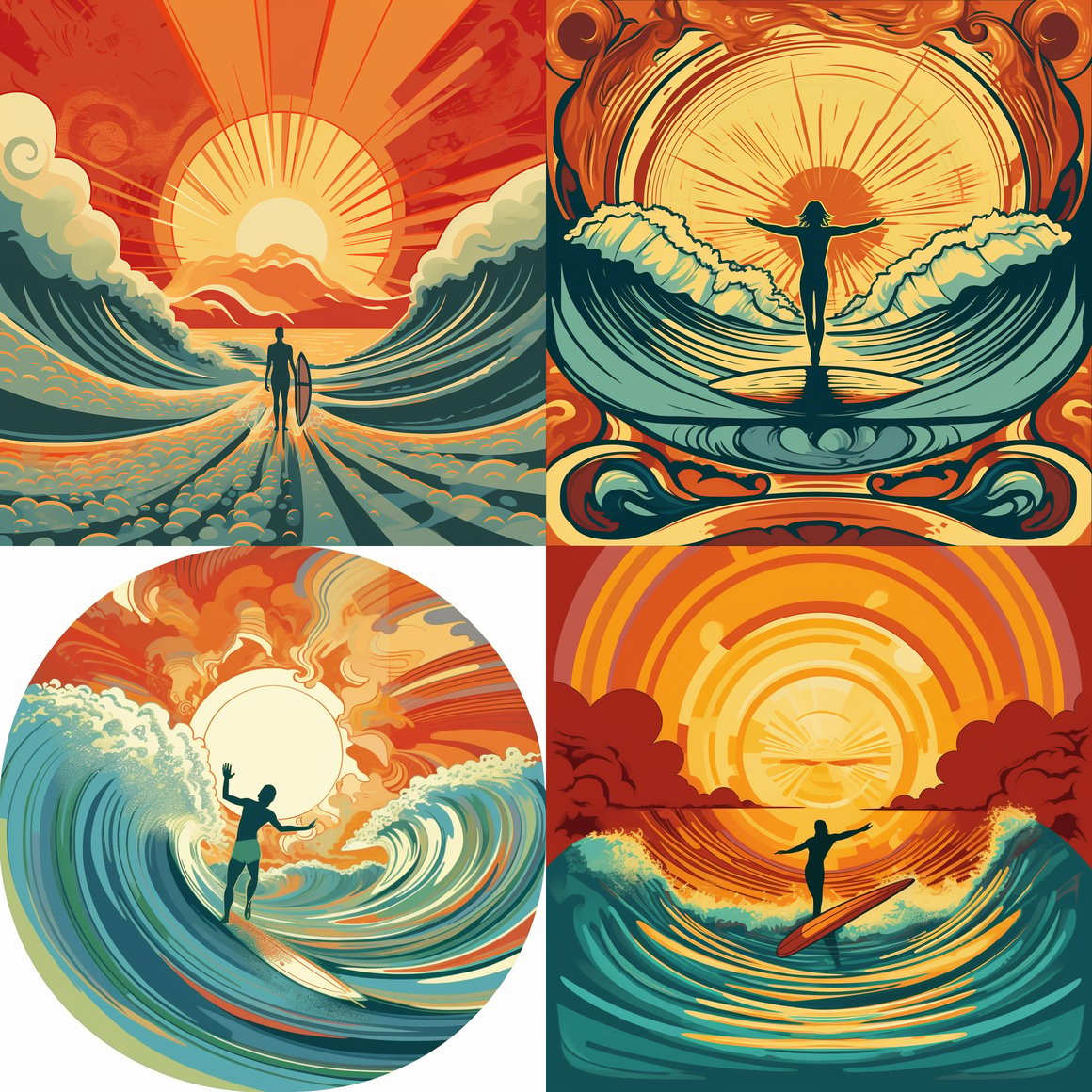 Art Deco Sunset Surfer