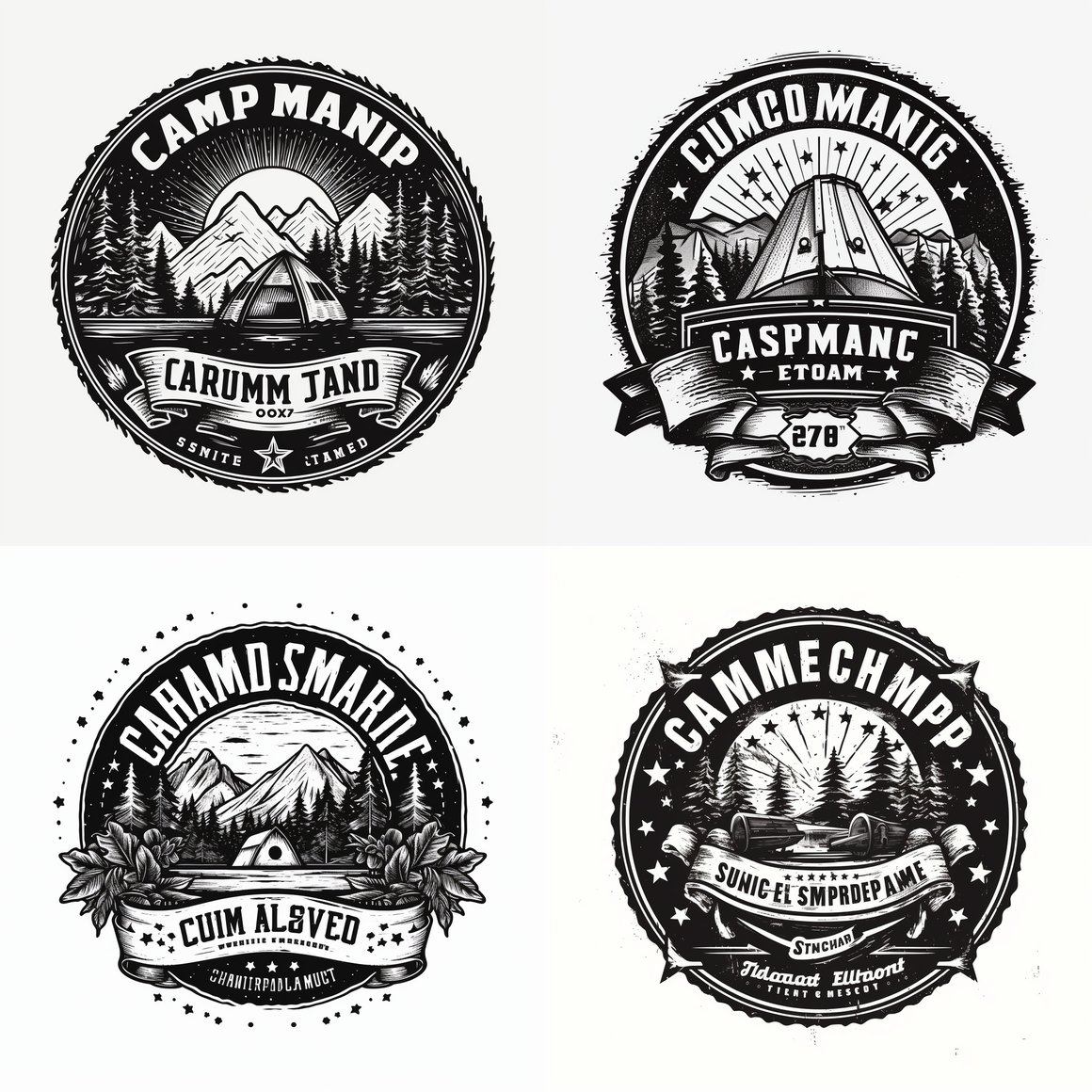 Retro American Style Summer Camp Monochrome Logo