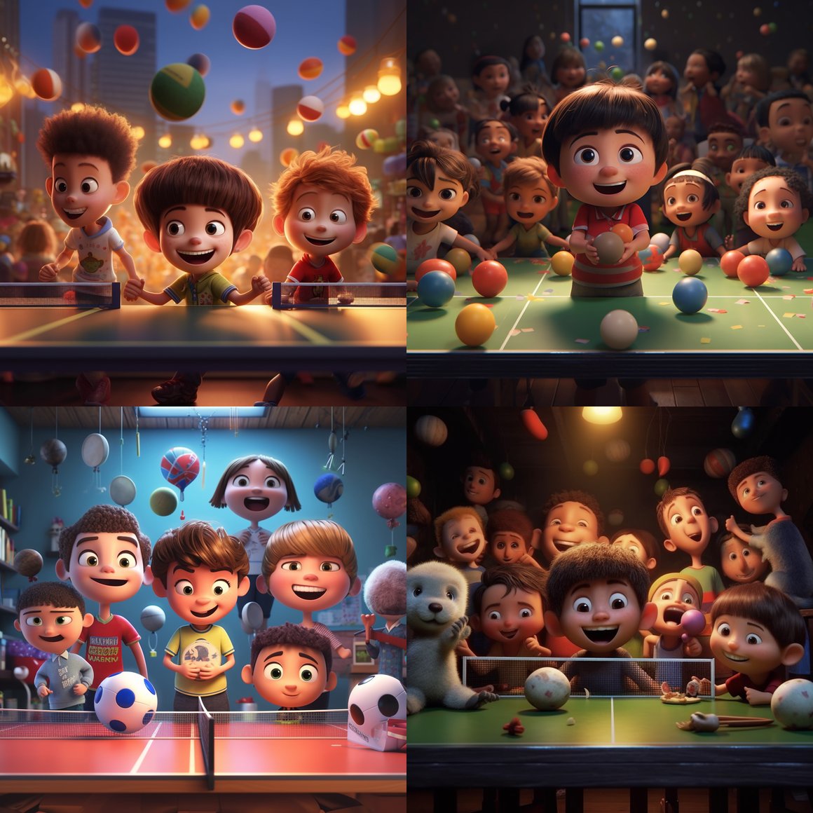 Children's Day Celebration Through Table Tennis - A Pixar Hyperrealistic Journey
