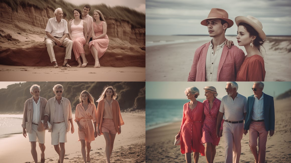 Summer Family Beach Bonding in Red Tones