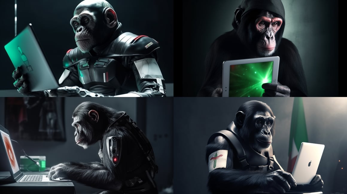 Chimpanzee's Futuristic Odyssey in Italy: A Cyberpunk Saga