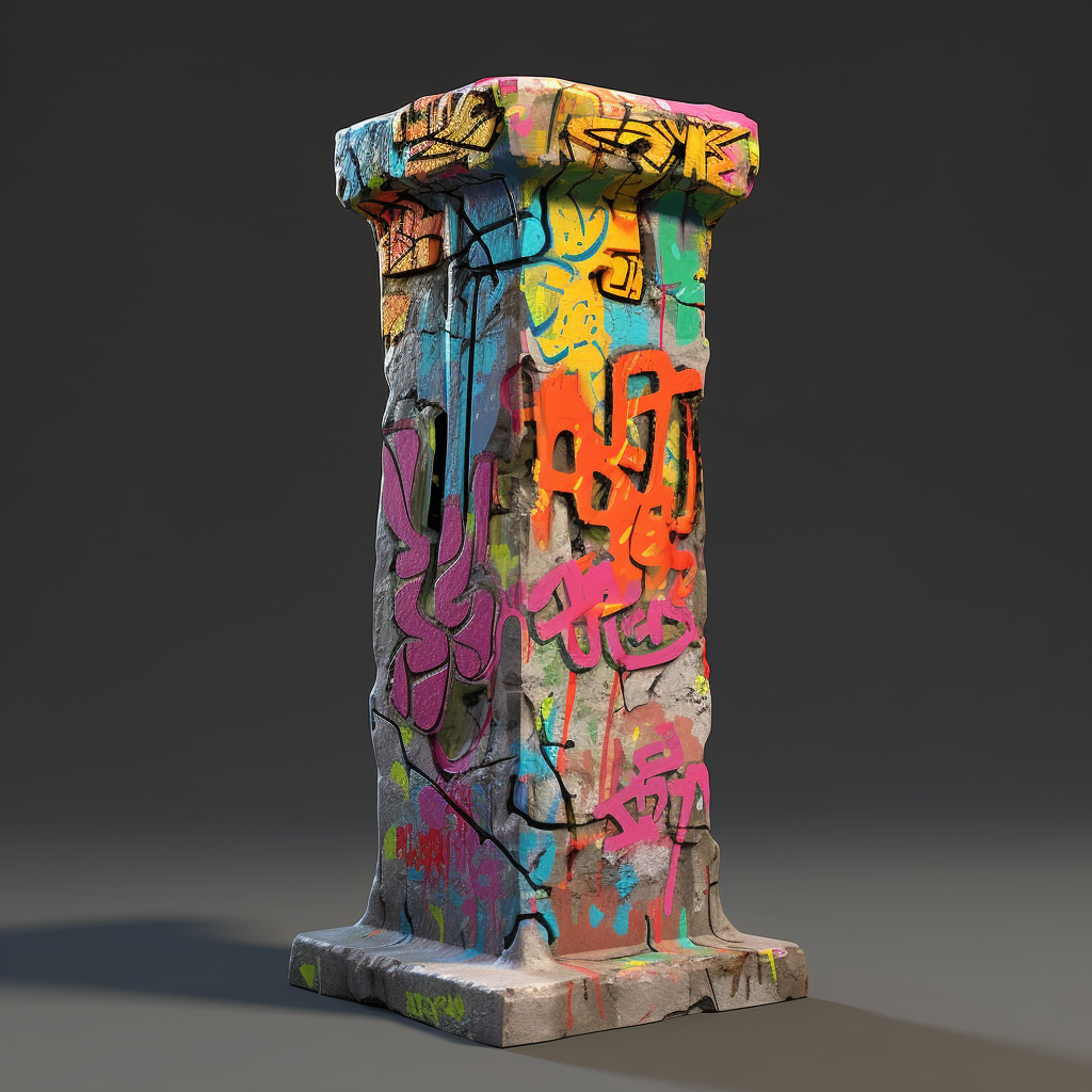 Urban Artistry: Graffiti-Infused Statue Pedestal 3D Model