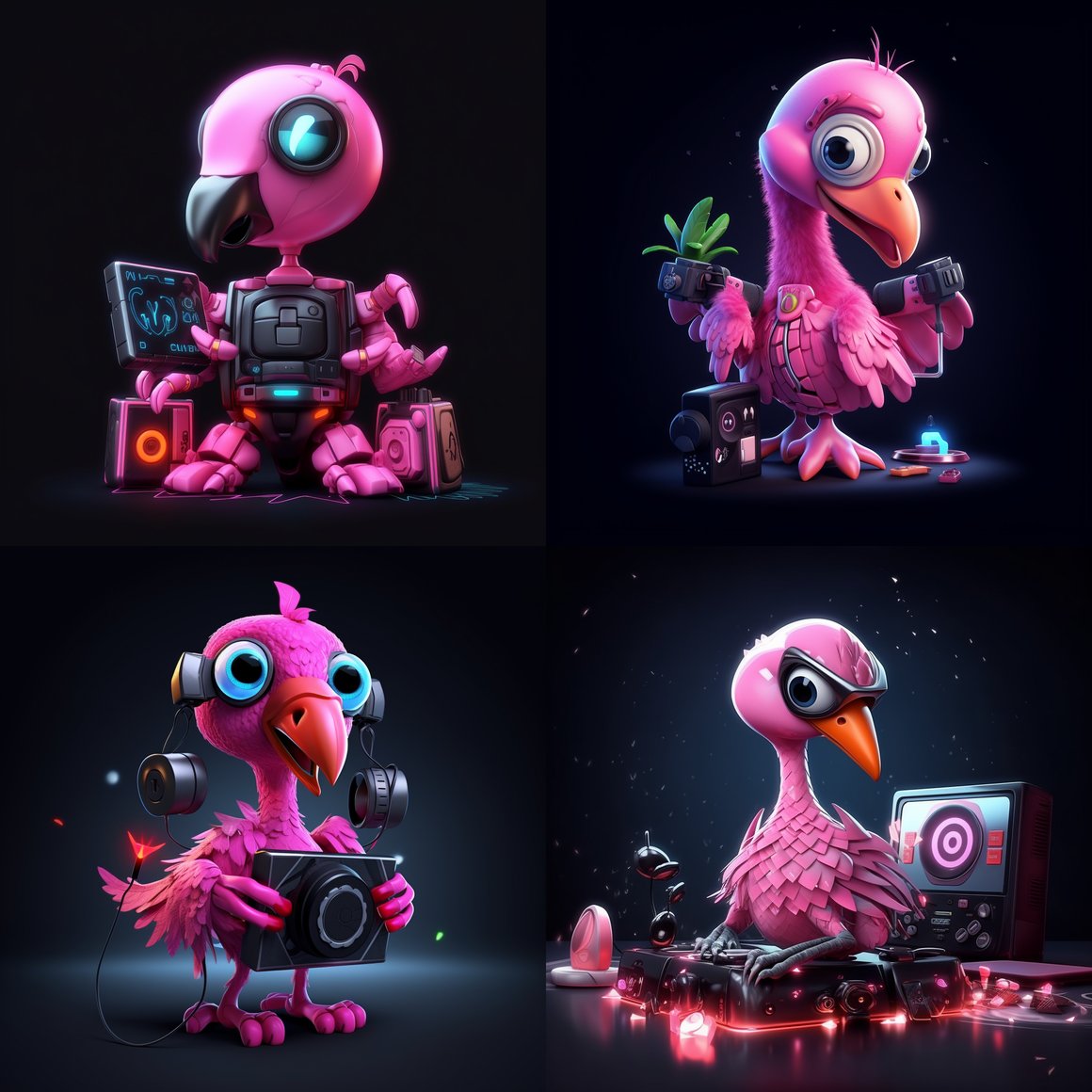 Midnight Gaming Session: Cute Flamingo Robot 3D Logo