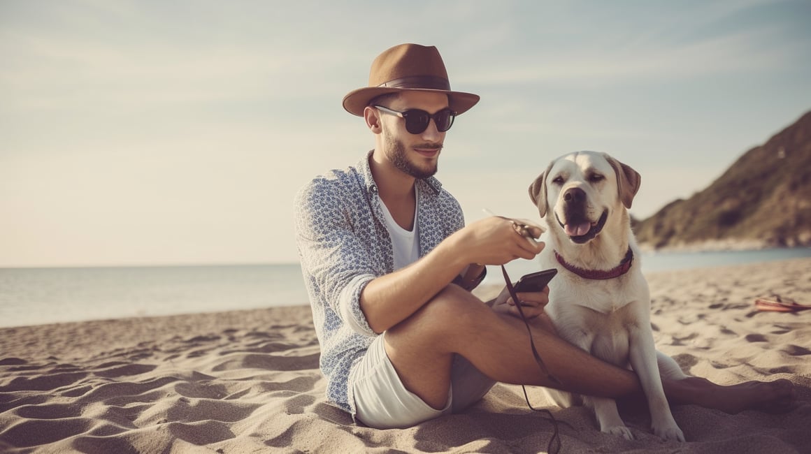 Summer Bliss: Man with Dog on Beach