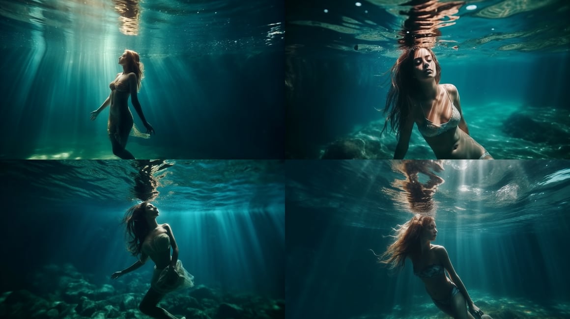 Cinematic Shot of Woman Swimming in Turquoise Sea