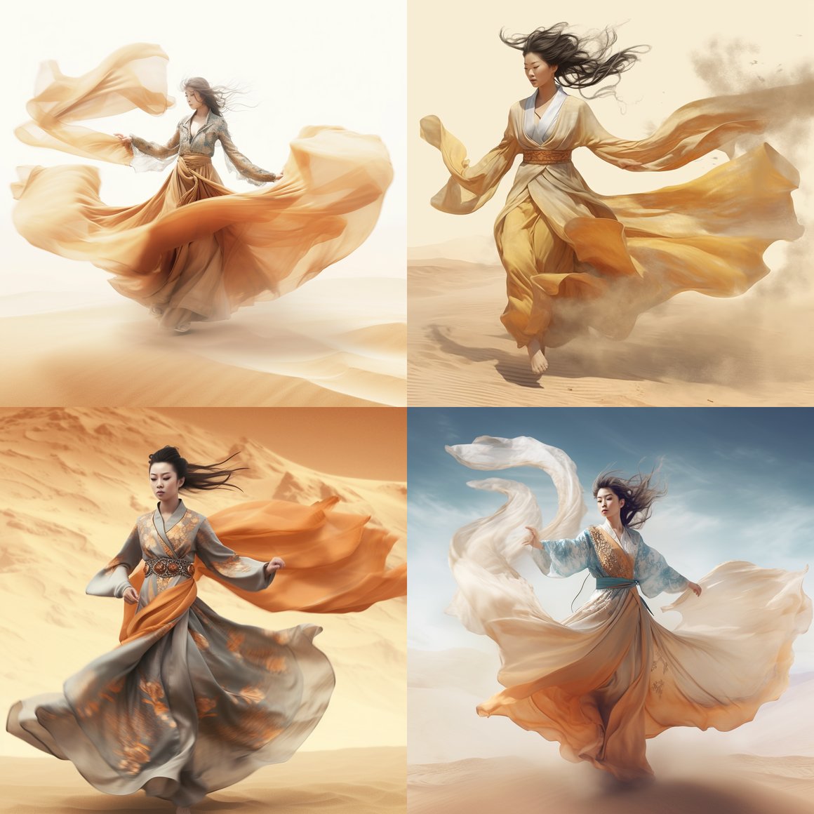 A Surreal Journey with a Hanfu Maiden in a Sandstorm