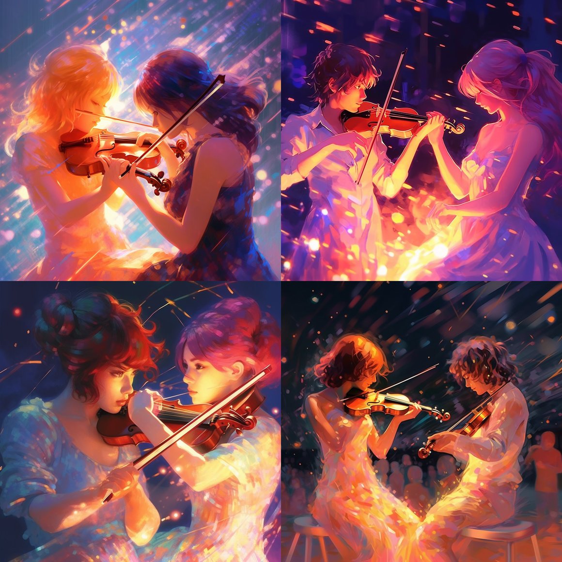 Harmonized Combat: An Anime Art Fusion in Spectral Light