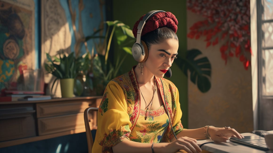 Artistic Fusion: Frida Kahlo in Modern Setting