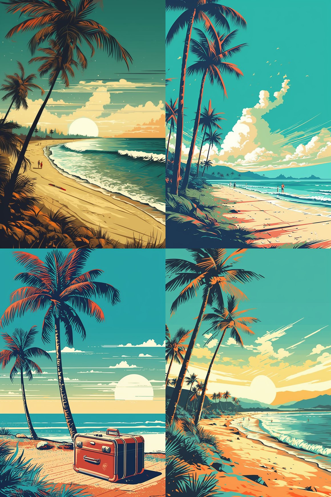 Retro Summer Delight: Tropical Beach Art Poster