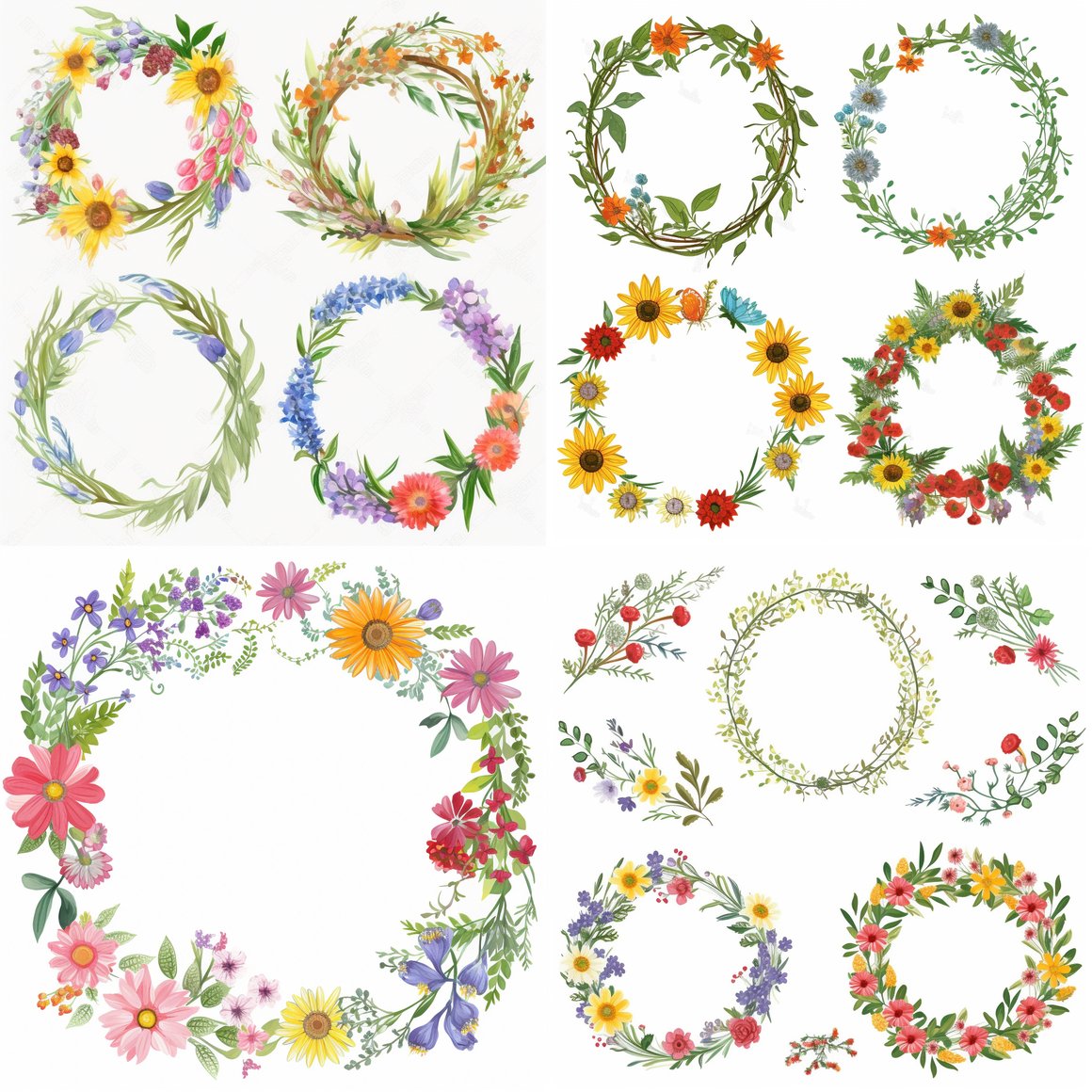 Summer Wildflower Border Wreaths Clipart Progress