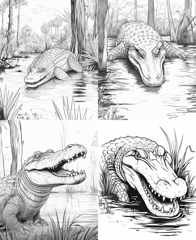 Coloring Page: Outline of a Crocodile in the Swamp Prompt | NeoPrompt