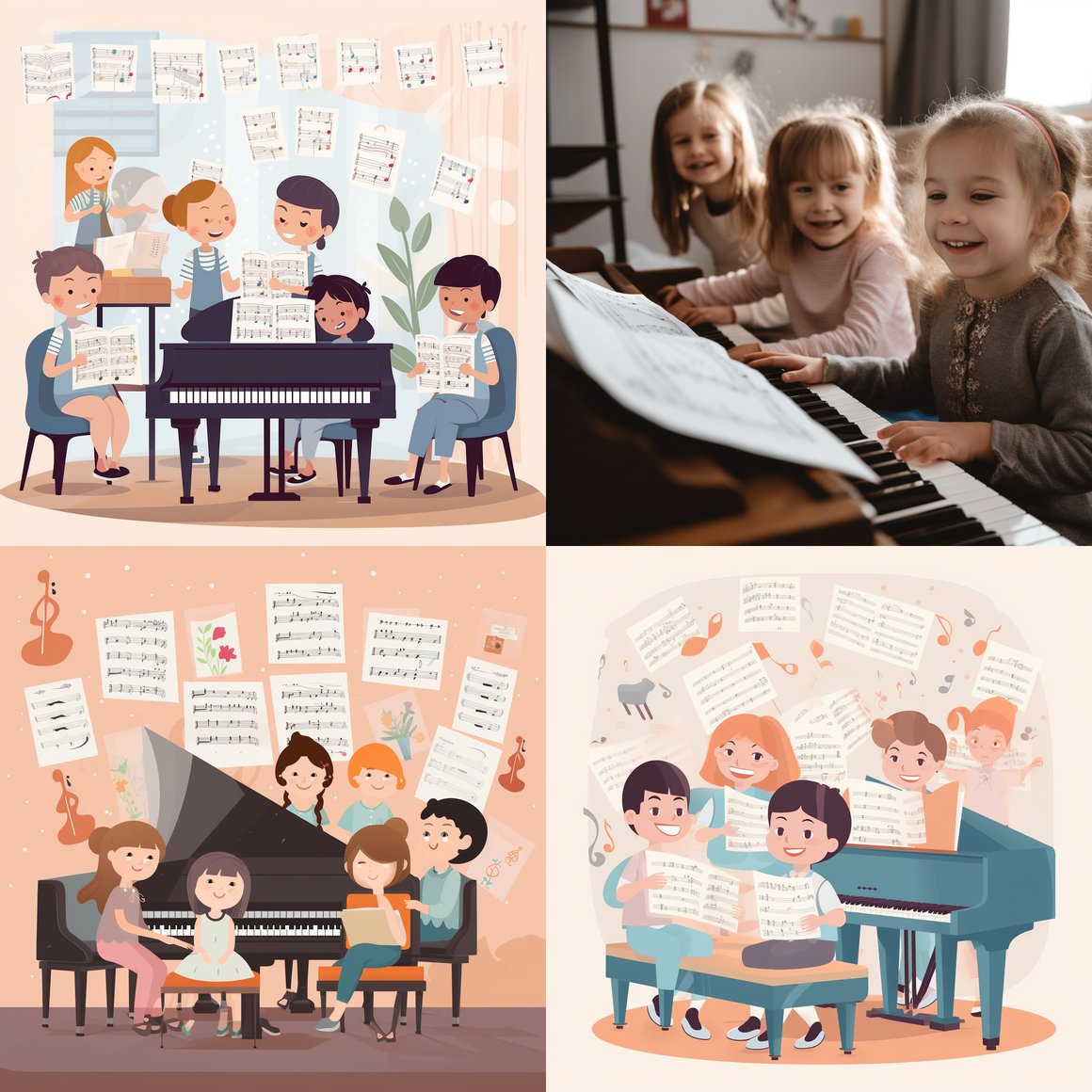 Children Discovering Music Grammar and Solfeggio in a Cozy Piano Class