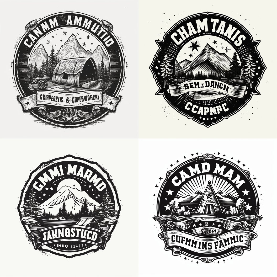 Retro American Style Summer Camp Monochrome Logo