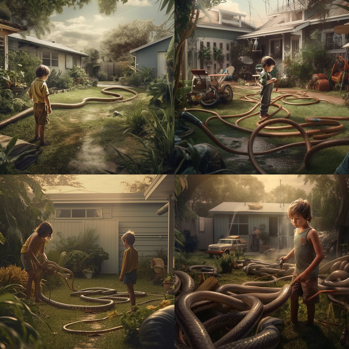 Suburban Hose Chaos: A Cinematic Snapshot