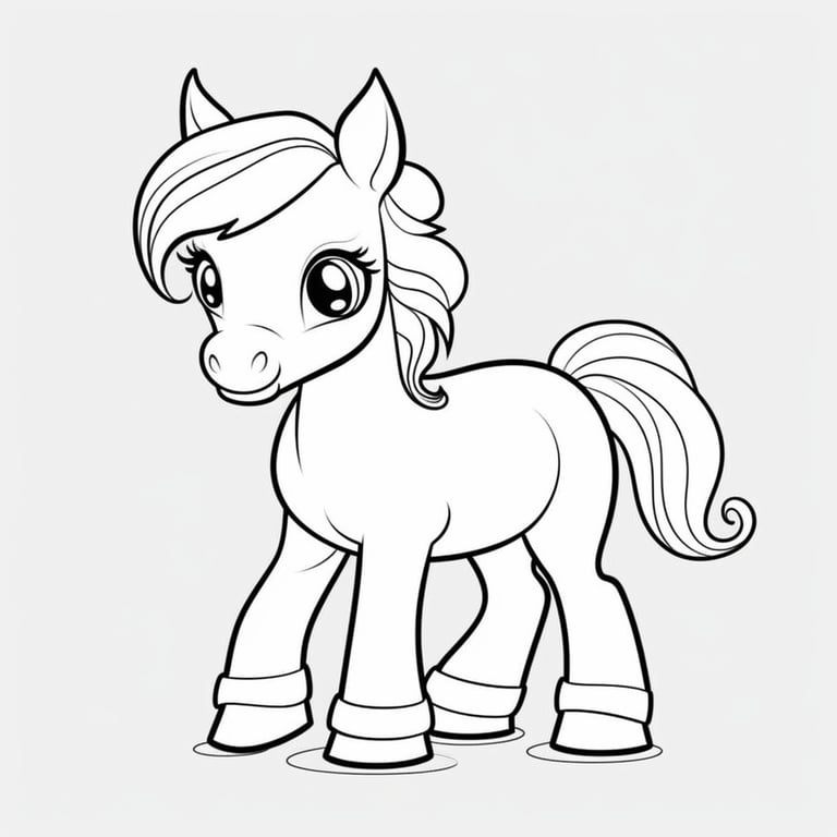 Chibi Cartoon Horse Mid-Journey Coloring Page Prompt | NeoPrompt