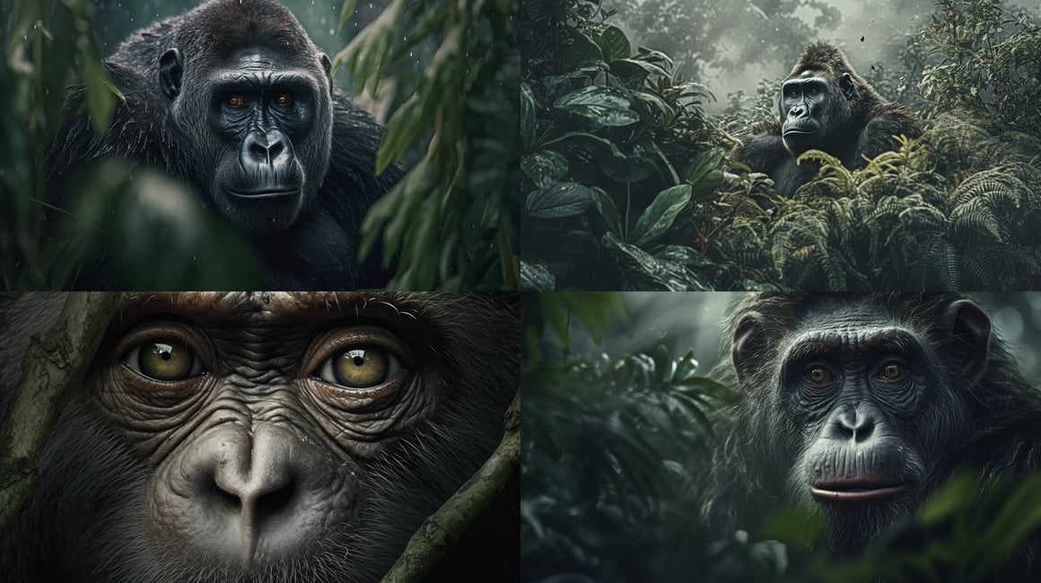 Chimpanzee Gaze: Mid-Journey Encounter in the Jungle