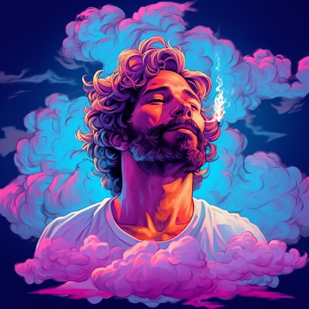 Neon Serenity: The Joyful Man Amidst The Clouds