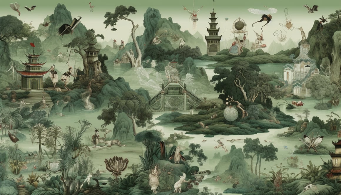 Chimeric Zodiac and Ancient China Wallpaper Design