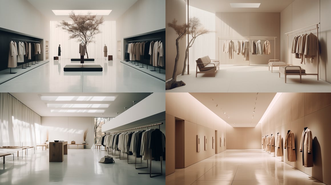 A Tour Through The Minimalist Luxurious Landscape of Japanese Inspired Womenswear Retail Interior - A 2023 Architectural Digest Style Photo Editorial in Full HD