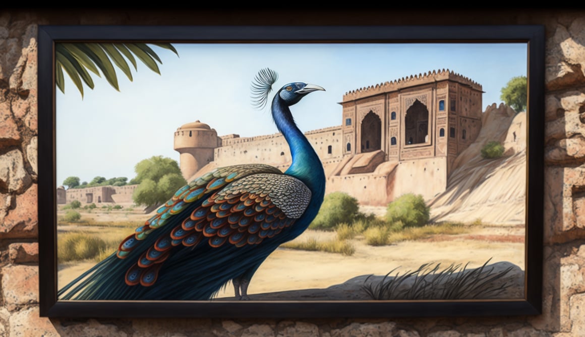Summer Splendor with Peacock and Sandstone Fort
