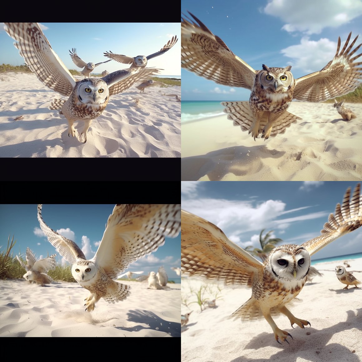 Detailed 8K Journey of HD Owls on Florida's Beaches