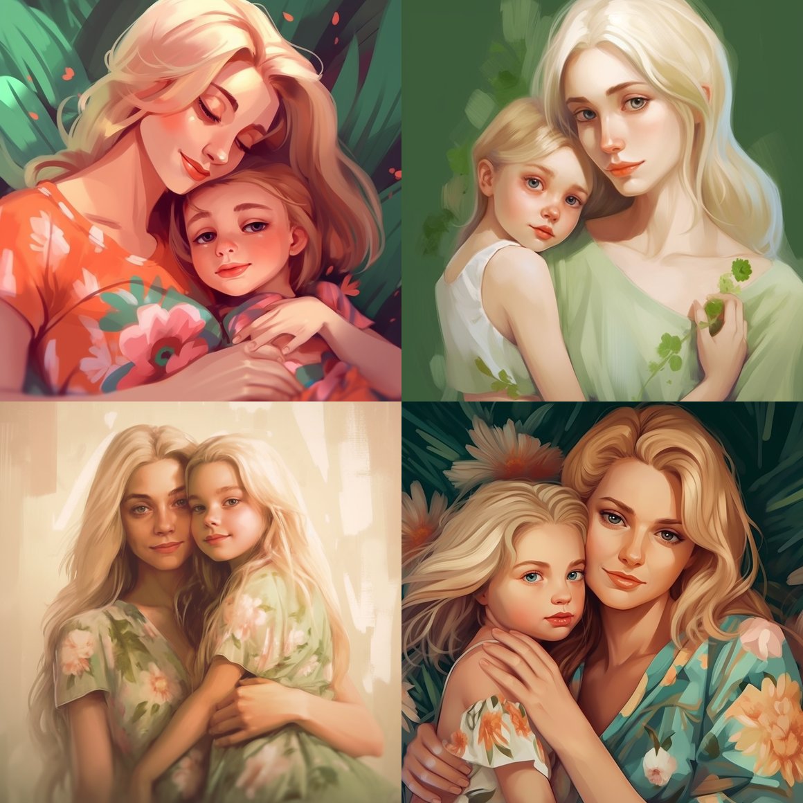 A Vibrant Digital Illustration of a Loving Mom and Daughter Duo
