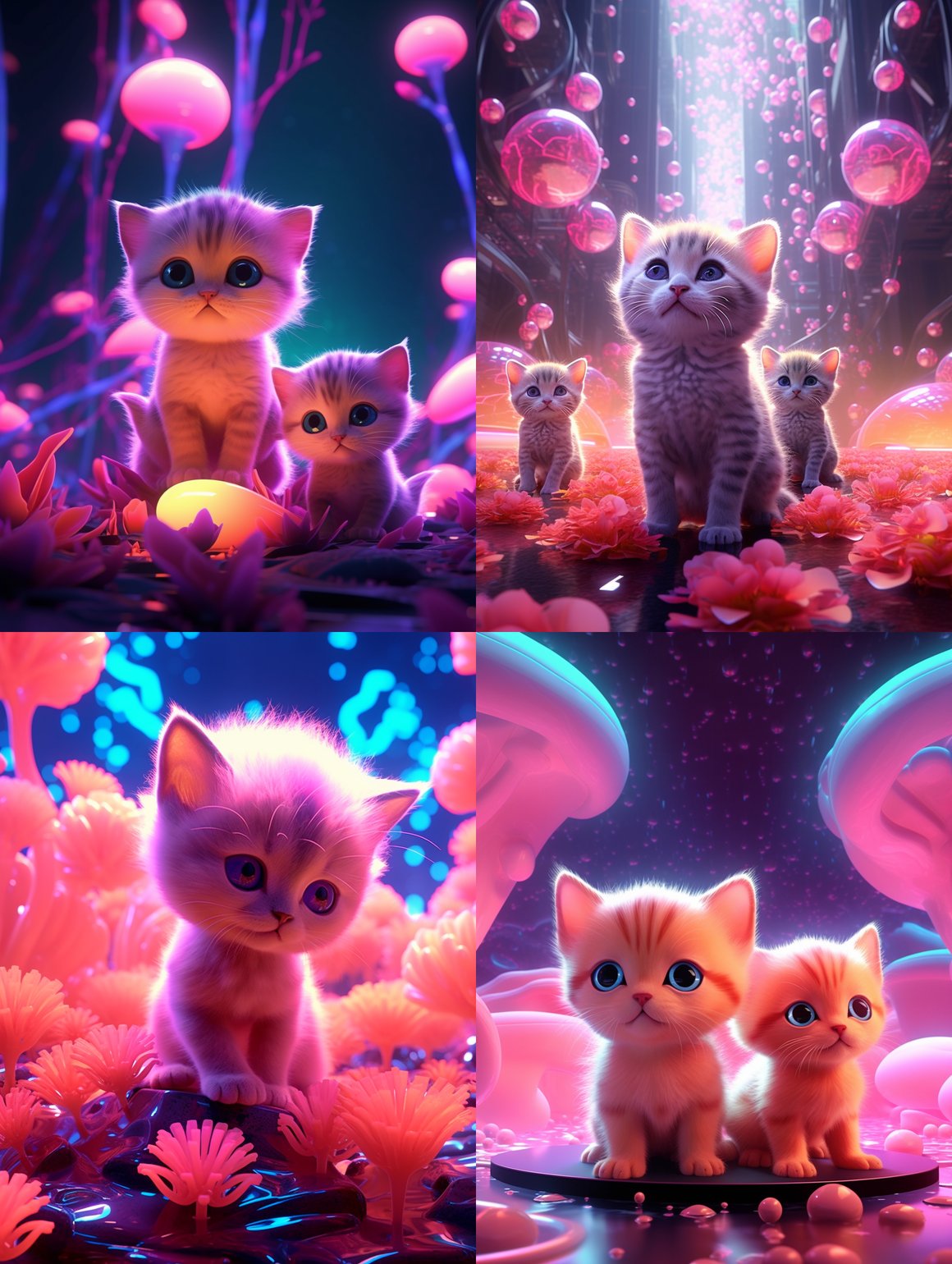 Neon Adventure: Kittens' Playtime in a Futuristic City