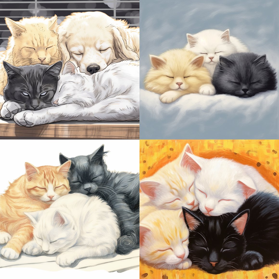 Sun-kissed Slumber: A Tabby, A Maltese, and A Black Cat