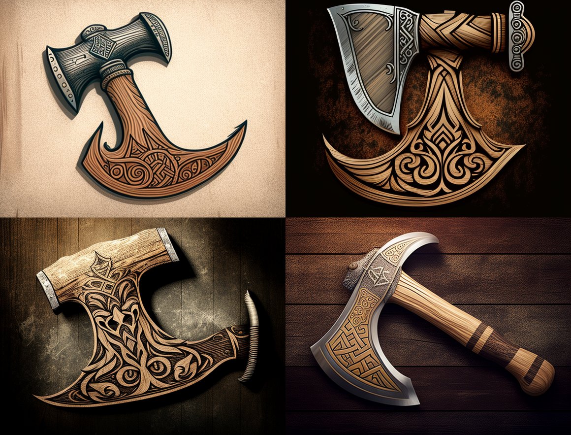 Hand Drawn Dwarven Axe on Wooden Background Art Prompt