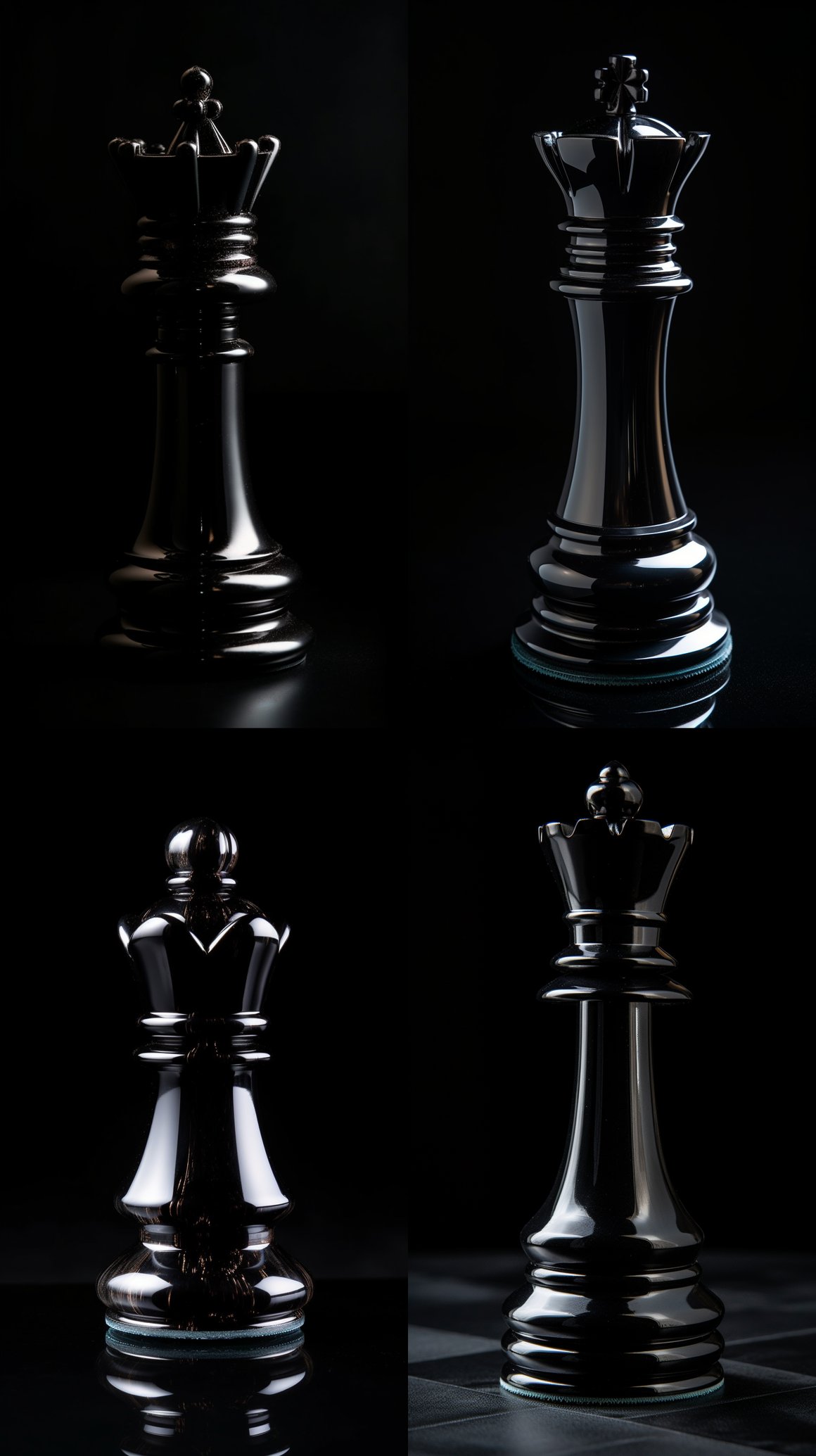 Detailed 32K Photorealistic Black Queen Chess Piece with Front and Backlighting in 9:16 Aspect Ratio