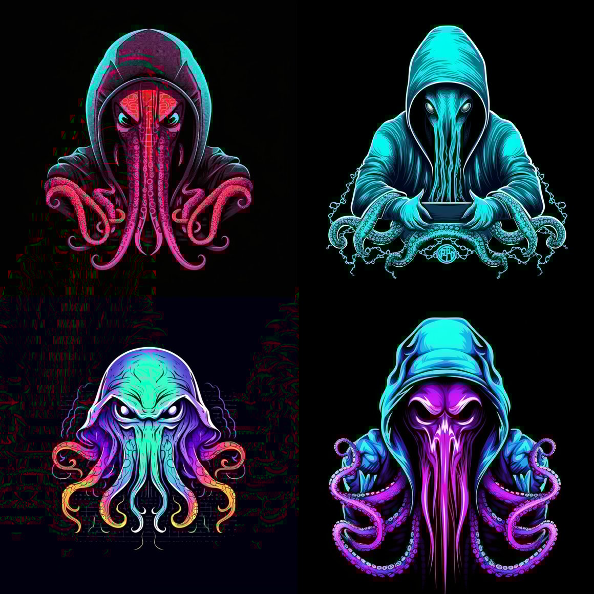 Neon Octopus Hacker: A Mid-Journey Vector Art Endeavor