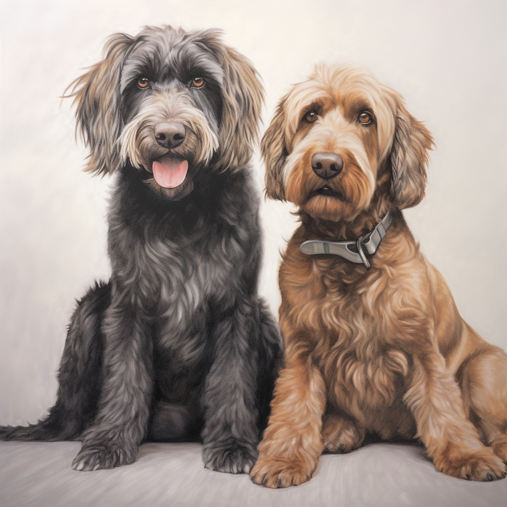 Companions in Contrast: A Pastel Portrait of Two Doodles