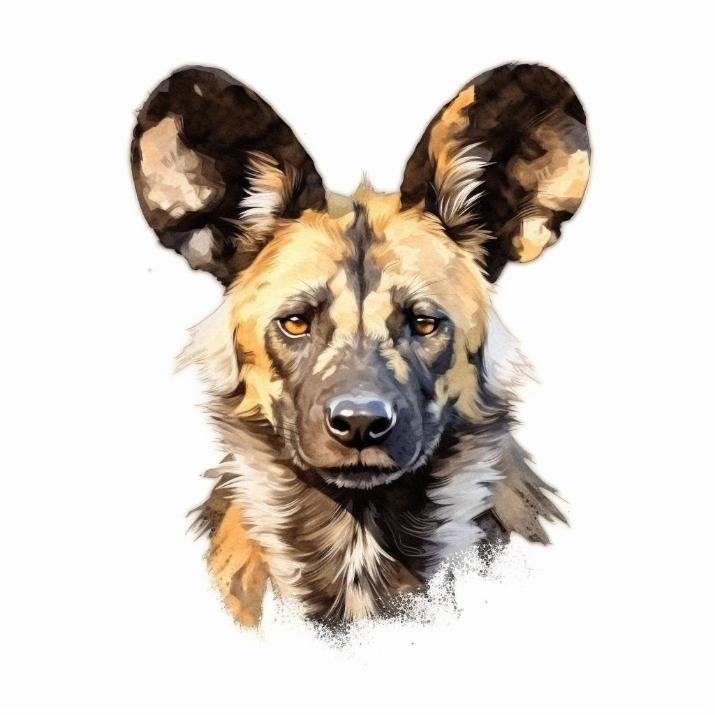 Detailed Illustration of an African Wild Dog on a Pale Canvas